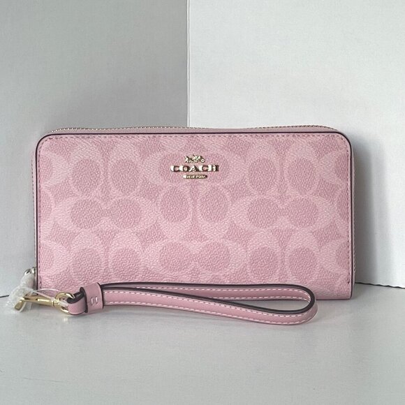 Coach Long Zip Around Wallet CW778 Powder Pink Signature Canvas Wristlet ORGPKG - Picture 9 of 9